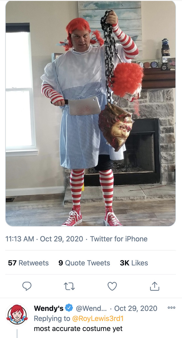 wendy's company - Twitter for iPhone 57 9 Quote Tweets 3K 27 000 Wendy's ... most accurate costume yet
