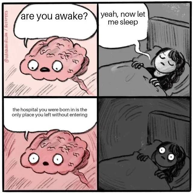 sleeping brain meme template - are you awake? yeah, now let me sleep Hannah Hill Buzzfeed the hospital you were born in is the only place you left without entering co