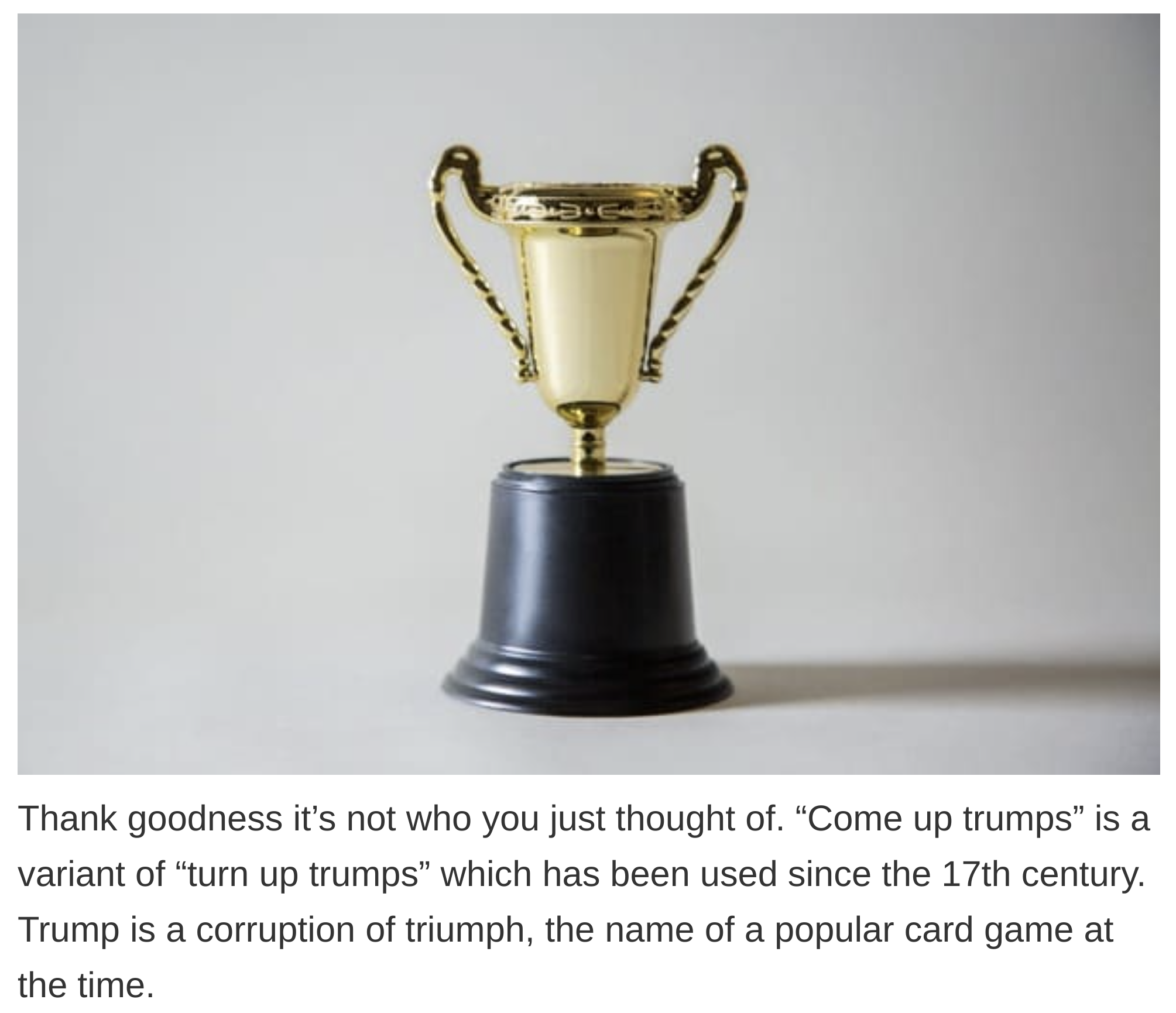 etymology english language - trophy - Thank goodness it's not who you just thought of.