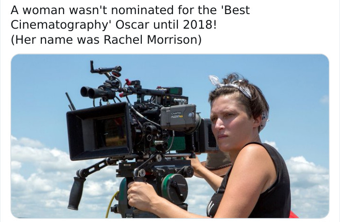 female cinematographer - A woman wasn't nominated for the 'Best Cinematography' Oscar until 2018! Her name was Rachel Morrison Camtec