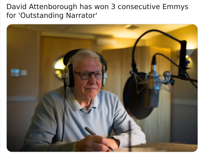 glasses - David Attenborough has won 3 consecutive Emmys for 'Outstanding Narrator'