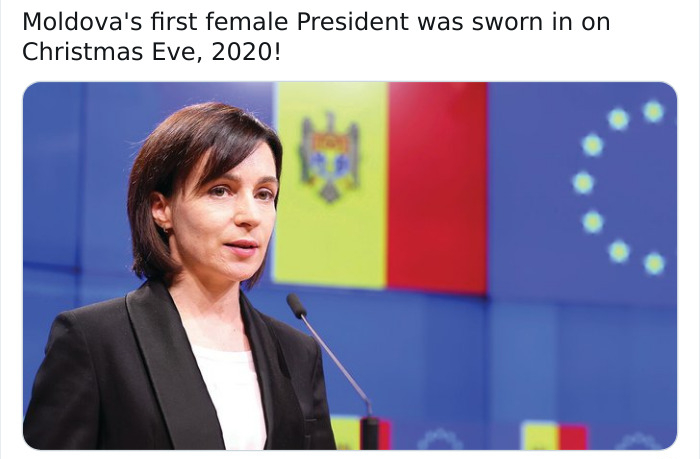 Moldova's first female President was sworn in on Christmas Eve, 2020!