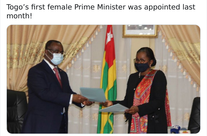 togo names first female prime minister - Togo's first female Prime Minister was appointed last month!