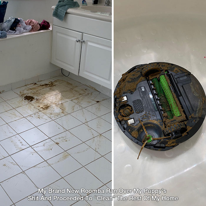 robot vacuum cleaner fail - Doo # My Brand New Roomba Ran Over My Puppy's Shit And Proceeded To