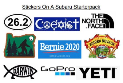 subaru bumper sticker starter pack - Sierra Nevada Stickers On A Subaru Starterpack The 26.2 Caaist Pace Bernie 2020 Seamlesanders.Com GOPro Darwid Yeti