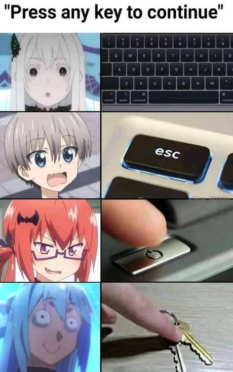 echidna animeme - "Press any key to continue" 2 8 g ow E R T Y U 0 A S D F G . K z X V B N . . esc