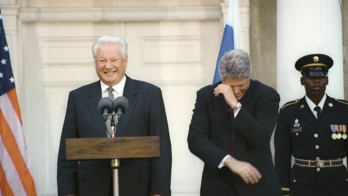 Russian President Boris Yeltsin once got so drunk at a state dinner that he drummed on Kyrgyzstan President Askar Akayev’s bald head, using dinner spoons.