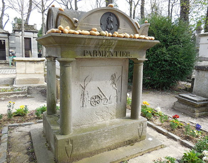 A French soldier who was taken as a POW and fed only potatoes during his captivity, and survived. Feeling like he should have died, he made it his life’s mission to convince the world of the nutritional value of potatoes, and his tomb in France is decorated with potatoes as a tribute.