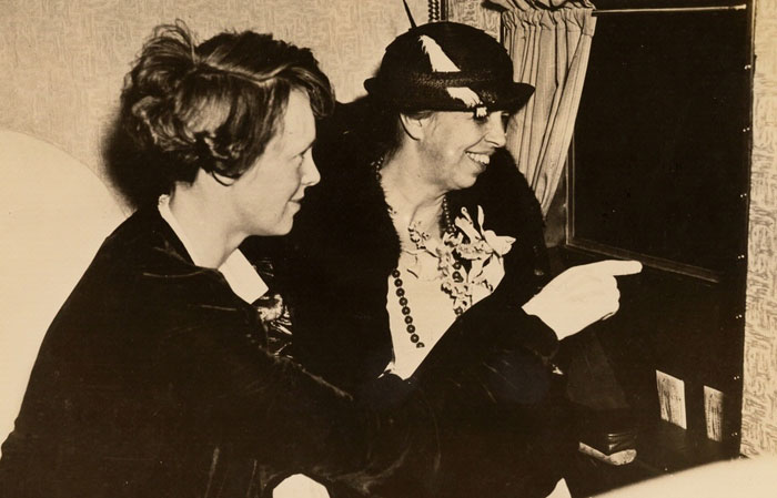 In 1933, Amelia Earhart and Eleanor Roosevelt were at a White House event when they whimsically abandoned their guests for a joyride. Both took turns flying and Roosevelt later stated, “It does mark an epoch, doesn’t it, when a girl in an evening dress and slippers can pilot a plane at night.”