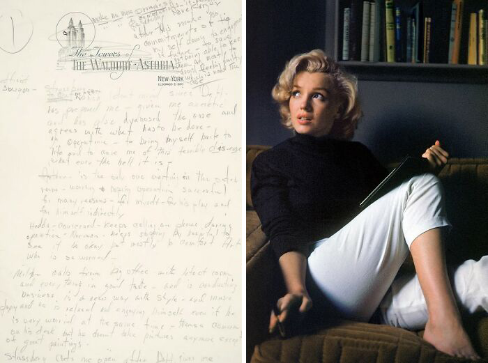 Years after her death, an archive of Marilyn Monroe’s poems, letters, notes, recipes, and diary entries surfaced. The archive included Monroe admitting that her first marriage, at the age of 16, was to keep her out of the orphanage when her caretaker was in the psychiatric hospital.