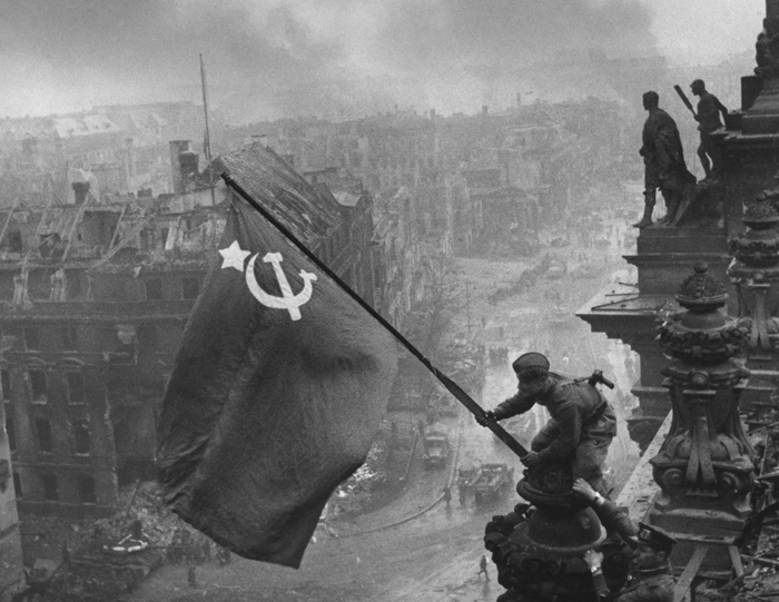 The famous photo of the Soviet flag being raised during the Battle of Berlin in 1945 was actually doctored. Photographer Yevgeny Khaldei added smoke to make it seem more dramatic, and also removed one of two watches from a Senior Sergeant’s wrist, as it would have implied looting.