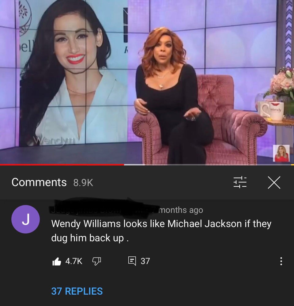 rare insults - el Wondy I X J months ago Wendy Williams looks Michael Jackson if they dug him back up . E 37 37 Replies