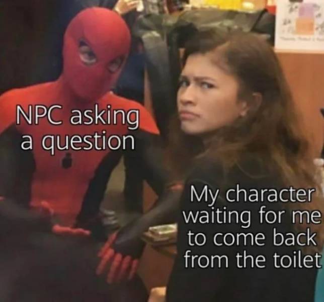 funny pics and memes - fail memes - Npc asking a question My character waiting for me to come back from the toilet
