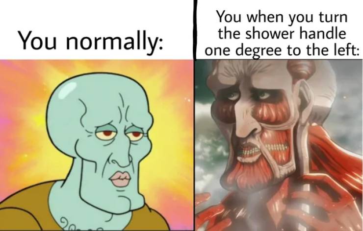 funny pics and memes - handsome squidward meme - You normally You when you turn the shower handle one degree to the left