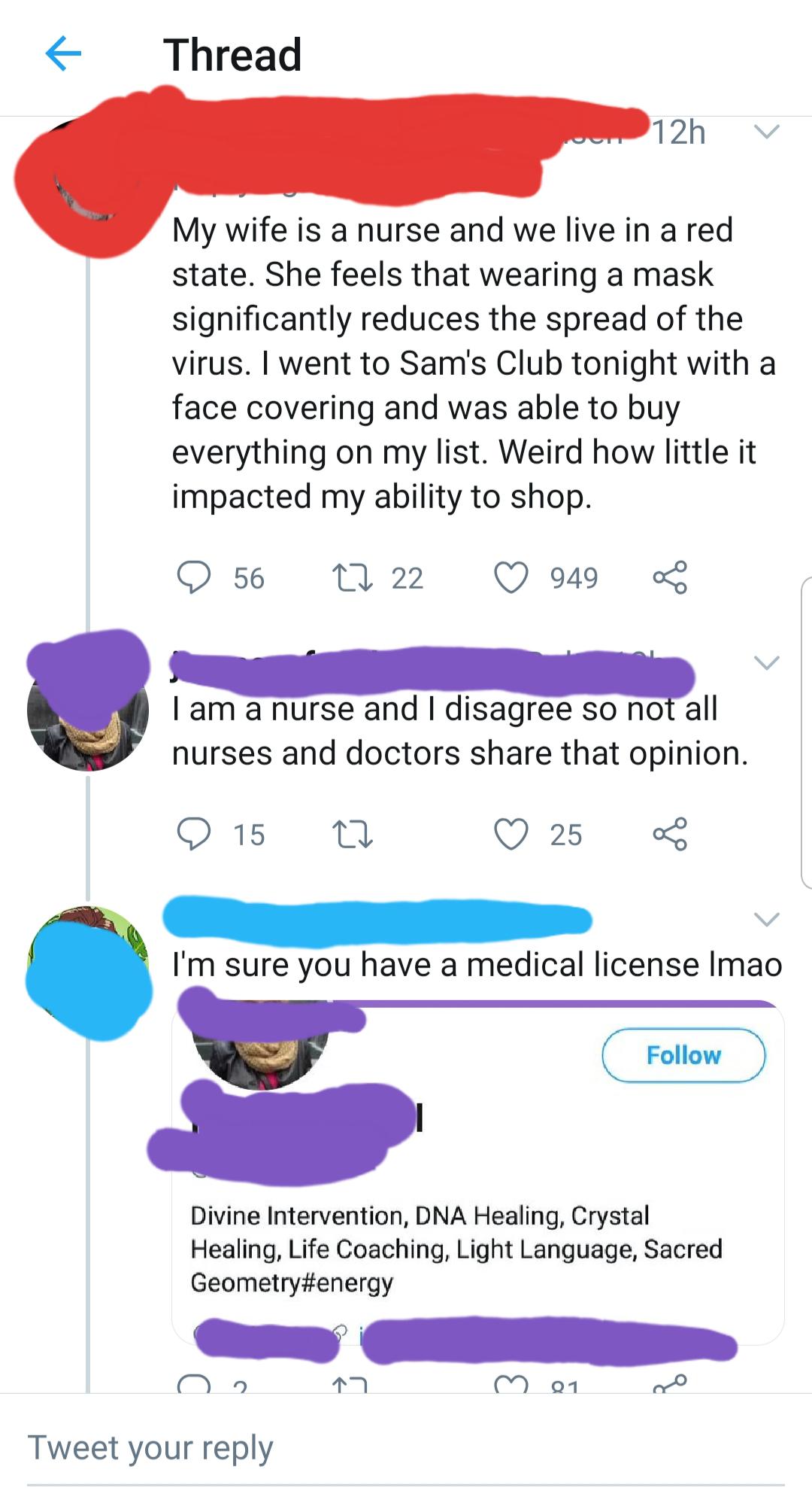xavier facebook comments meme - K Thread 12h My wife is a nurse and we live in a red state. She feels that wearing a mask significantly reduces the spread of the virus. I went to Sam's Club tonight with a face covering and was able to buy everything on my