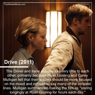 drive movie scenes - ThisWeeks Movie.com Drive 2011 The Driver and Irene actually say very little to each other, primarily because Ryan Gosling and Carey Mulligan felt that their scenes should be more focused on the mood and refused to say many of the scr