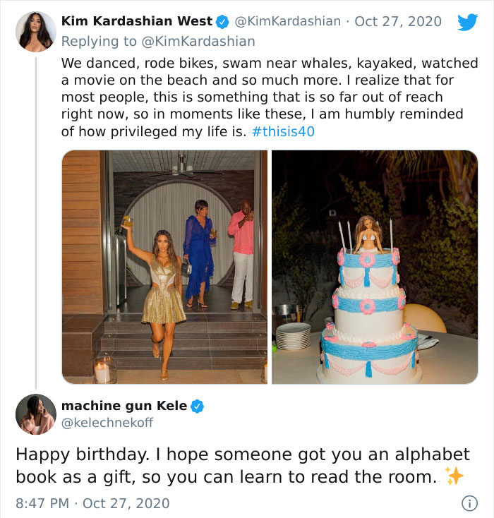 funny comments - Kim Kardashian West We danced, rode bikes, swam near whales, kayaked, watched a movie on the beach and so much more. I realize that for most people, this is something that is so far out of reach