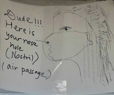 handwriting - Dude!!! Here is your nose hole Nostris passage air