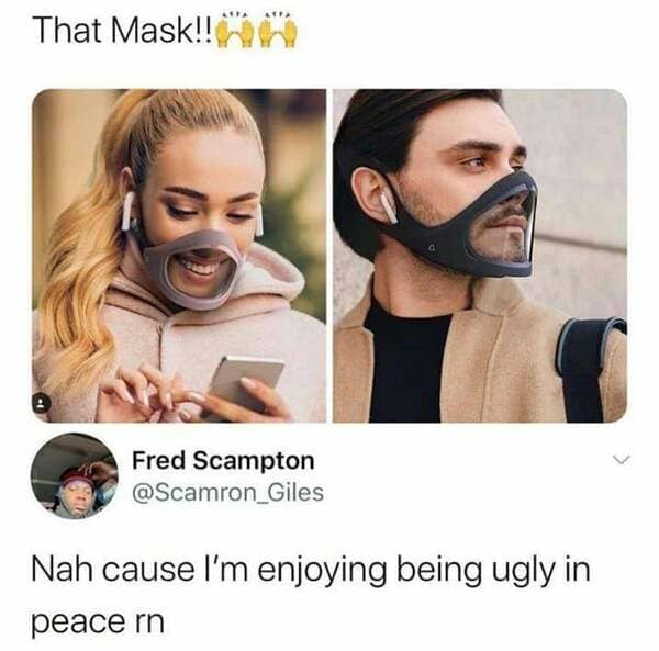 thanks i hate it reddit - That Mask!! Fred Scampton Nah cause I'm enjoying being ugly in peace rn