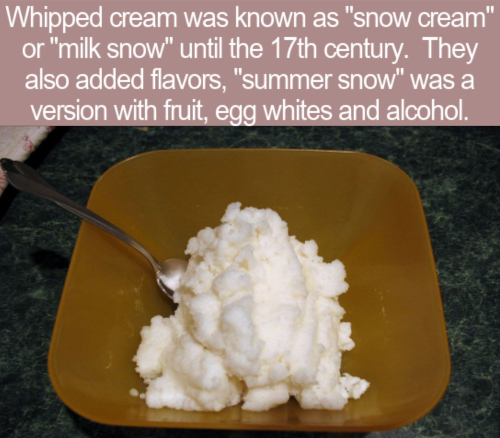 cool facts - Whipped cream was known as snow cream or milk snow until the 17th century
