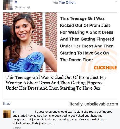 onion meme - via The Onion M 38 mins. This Teenage Girl Was Kicked Out Of Prom Just For Wearing A Short Dress And Then Getting Fingered Under Her Dress And Then Starting To Have Sex On The Dance Floor Clickhole This Teenage Girl Was Kicked Out Of Prom Jus