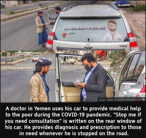 cool facts - A doctor in Yemen uses his car to provide medical help to the poor during the Covid19 pandemic.