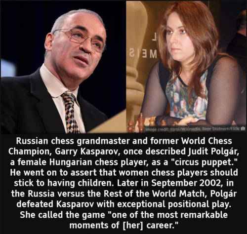 cool facts - Russian chess grandmaster and former World Chess Champion, Garry Kasparov, once described Judit Polgr, a female Hungarian chess player, as a