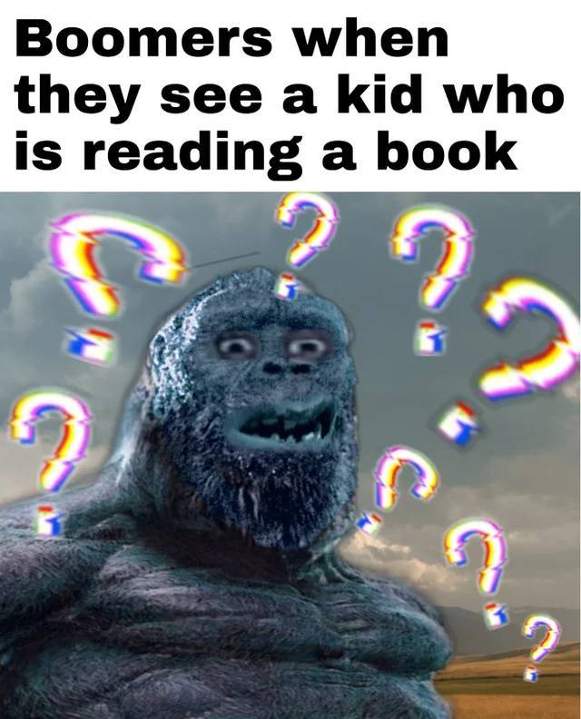 photo caption - Boomers when they see a kid who is reading a book C