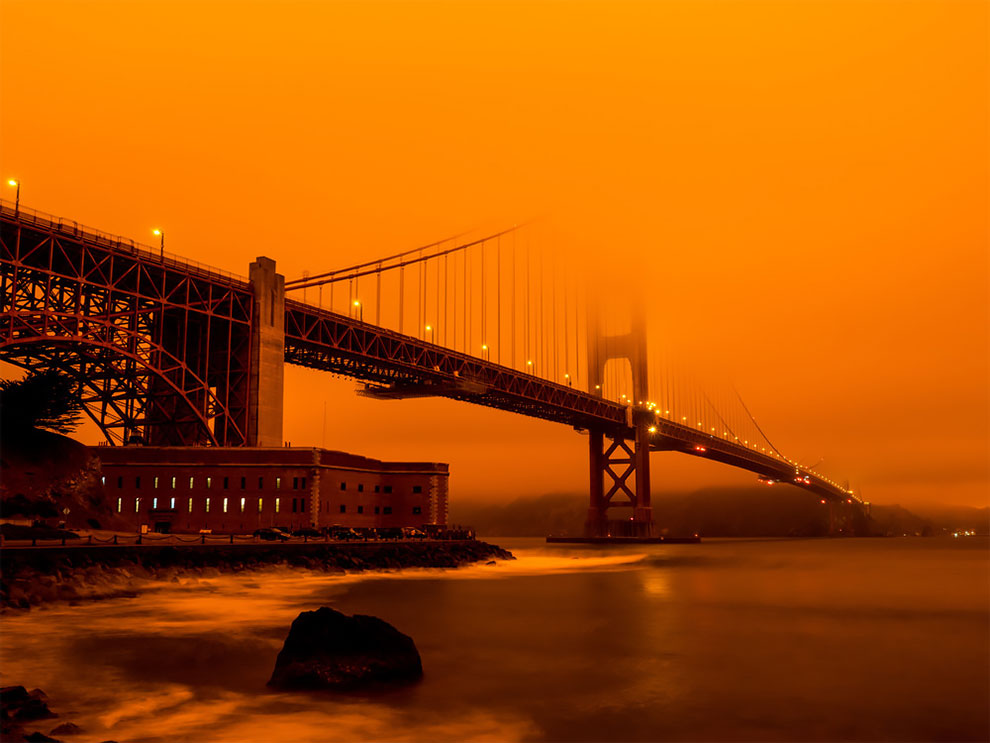 Golden Gate Bridge Engulfed in Forest Fire Smoke, in the landscape colour category. (Photo by Rain Hayes)