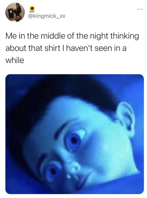 me trying to figure out what's wrong - Me in the middle of the night thinking about that shirt I haven't seen in a while
