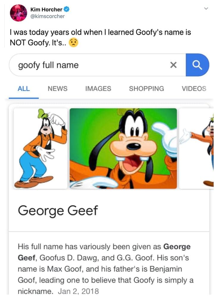 cool fun facts - I was today years old when I learned Goofy's name is Not Goofy. It's.. George Geef