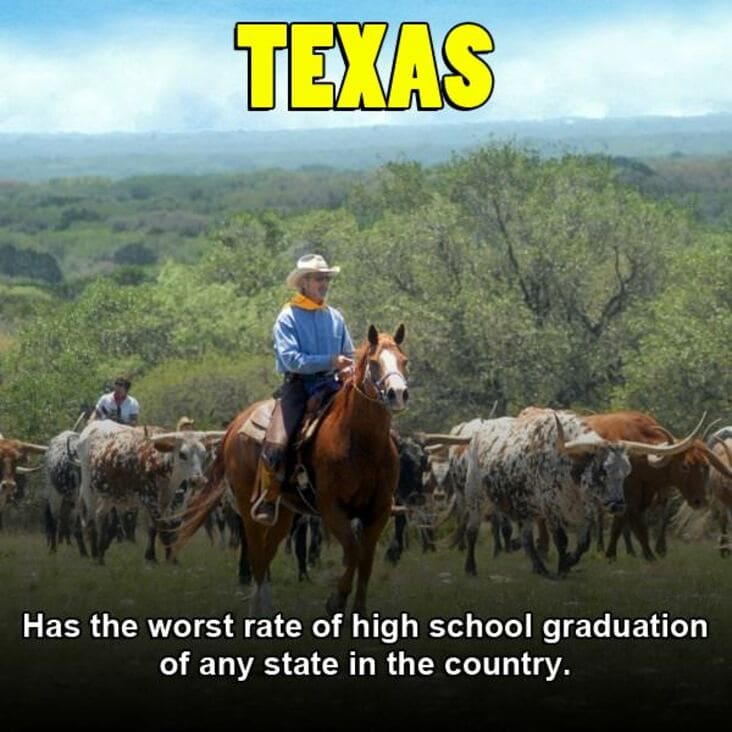 ranch - Texas Has the worst rate of high school graduation of any state in the country.