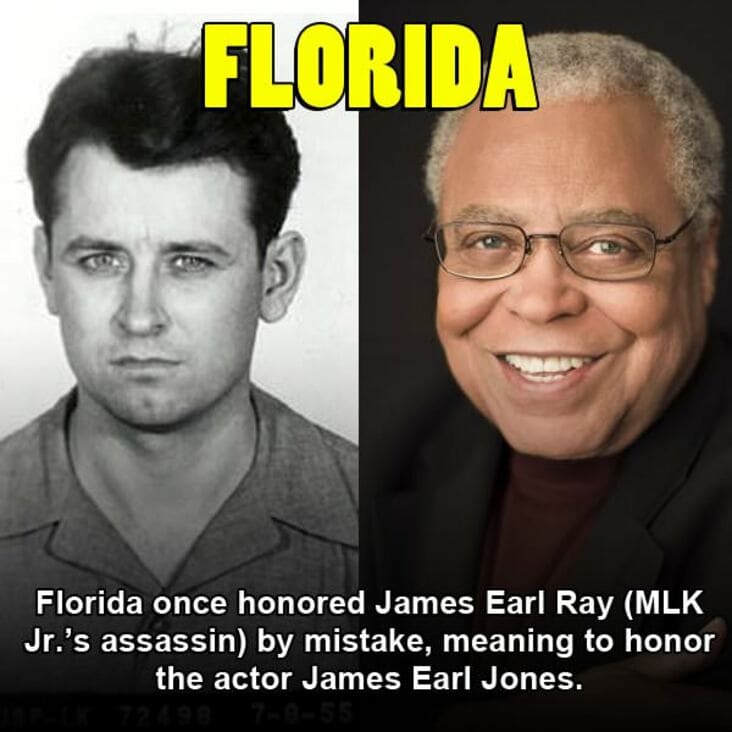 james earl ray day meme - Florida Florida once honored James Earl Ray Mlk Jr.'s assassin by mistake, meaning to honor the actor James Earl Jones.