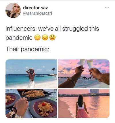 dank meme 2021 - director saz Influencers we've all struggled this pandemic Their pandemic