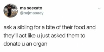 paragraph of words - ma seexato ask a sibling for a bite of their food and they'll act u just asked them to donate u an organ