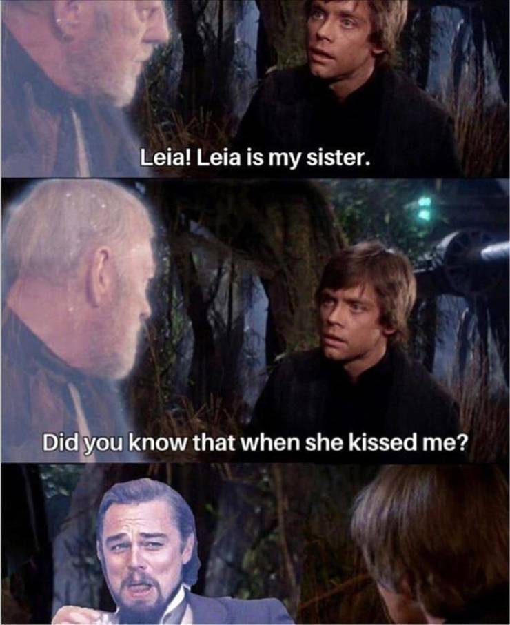 star wars leonardo dicaprio meme - Leia! Leia is my sister. Did you know that when she kissed me?