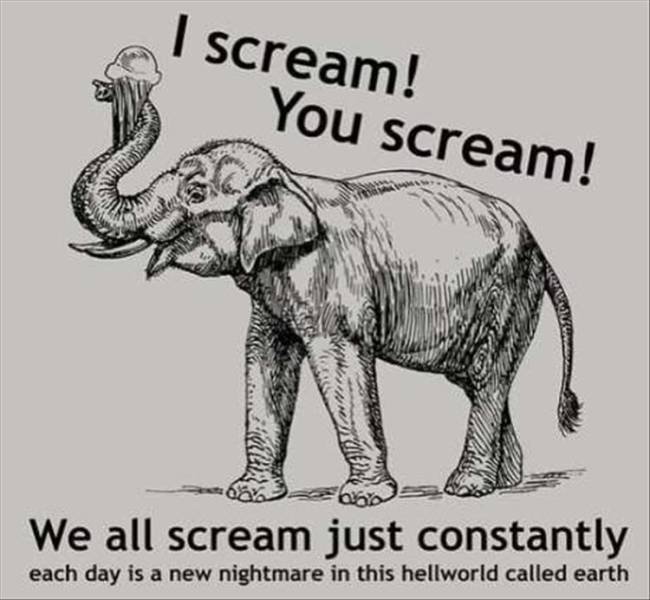 scream you scream we all scream just constantly - I scream! You scream! We all scream just constantly each day is a new nightmare in this hellworld called earth