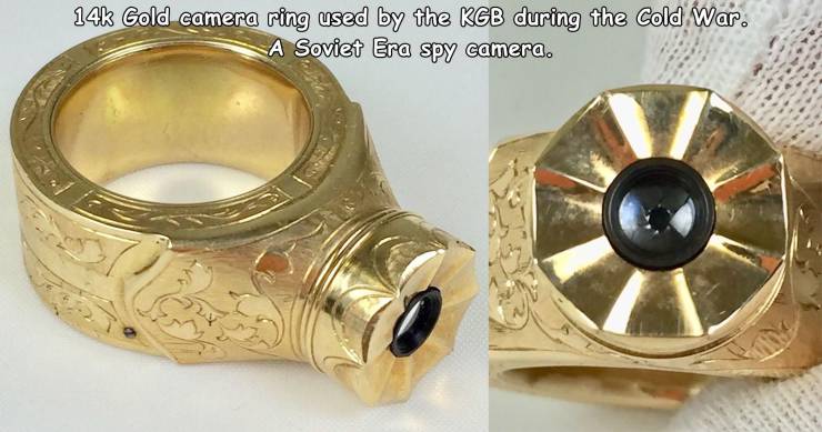 spy gadget ring - 14k Gold camera ring used by the Kgb during the Cold War. A Soviet Era spy camera.