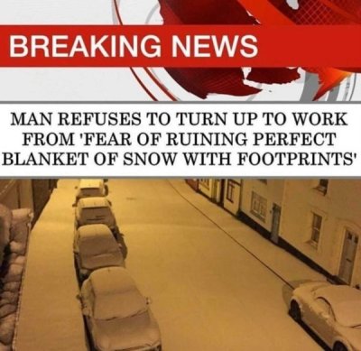 floor - Breaking News Man Refuses To Turn Up To Work From 'Fear Of Ruining Perfect Blanket Of Snow With Footprints'