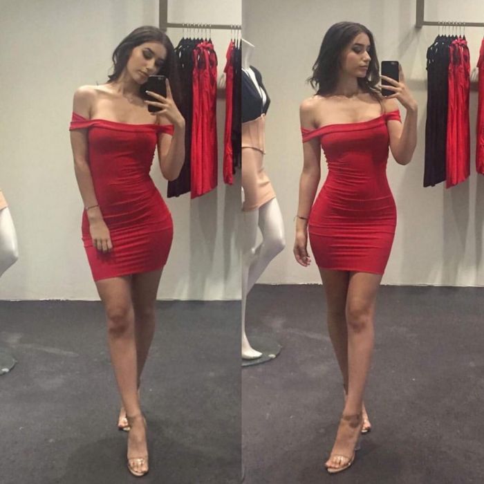 tight red dress on thick girl