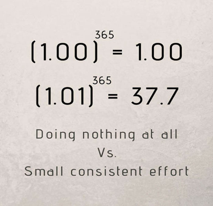 365 1.00 1.00 1.01 37.7 365 Doing nothing at all Vs. Small consistent effort