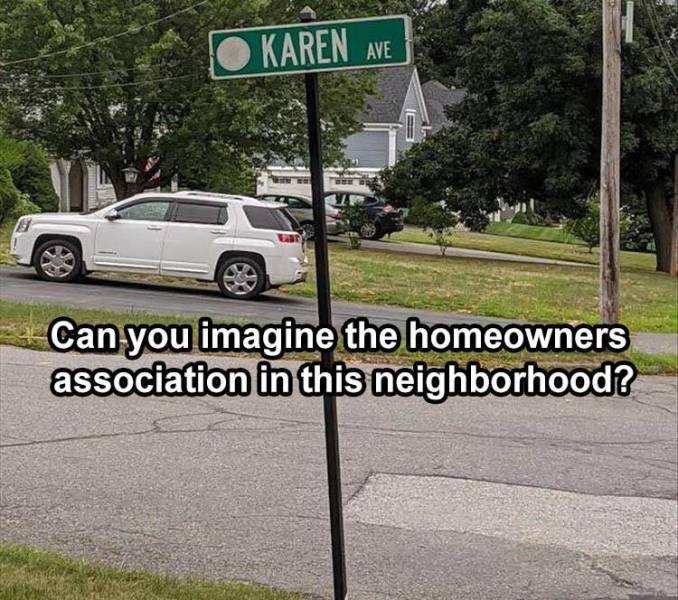 neighborhood karen meme - Karen Ave Can you imagine the homeowners association in this neighborhood?