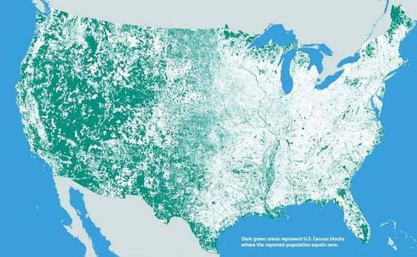 Where the United States is Uninhabited (the green)