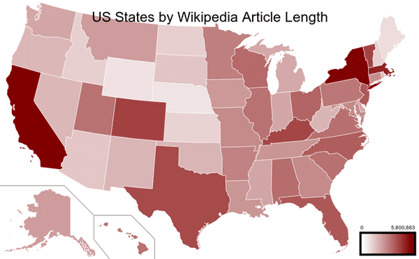 US States by Wikipedia article length.