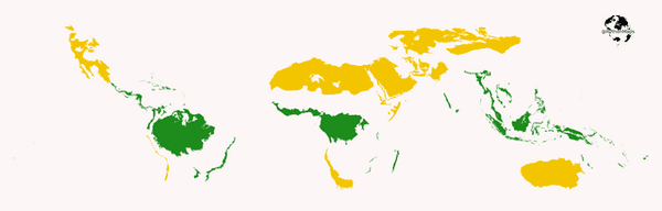 Tropical rainforest vs Desert! This map shows the global distribution of tropical rainforests and deserts (I have excluded polar deserts!)