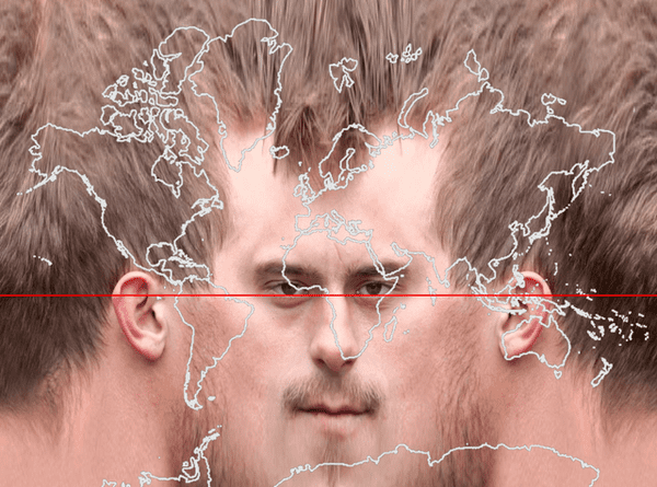 Treating a human head the way a globe is treated by the Mercator projection.