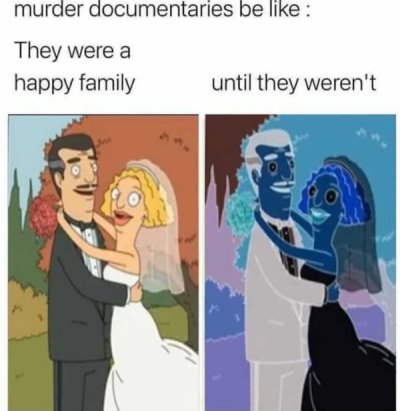 cartoon - murder documentaries be They were a happy family until they weren't