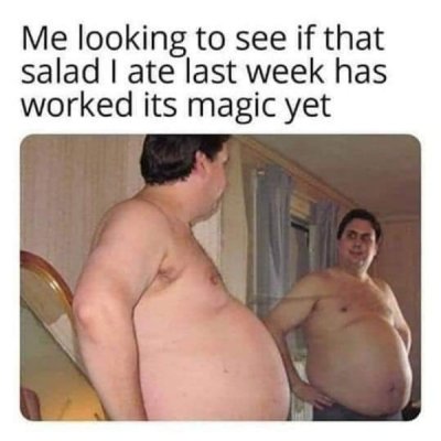 fat stomach memes - Me looking to see if that salad I ate last week has worked its magic yet