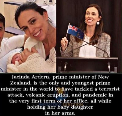 photo caption - Jacinda Ardern, prime minister of New Zealand, is the only and youngest prime minister in the world to have tackled a terrorist attack, volcanic eruption, and pandemic in the very first term of her office, all while holding her baby daught