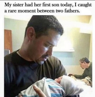 dads doing daughters hair funny - My sister had her first son today, I caught a rare moment between two fathers.